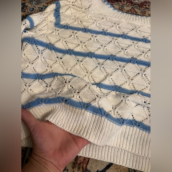 EUC Freshman white & blue stripe sweater & midi skirt set, size medium - Picture 5 of 6